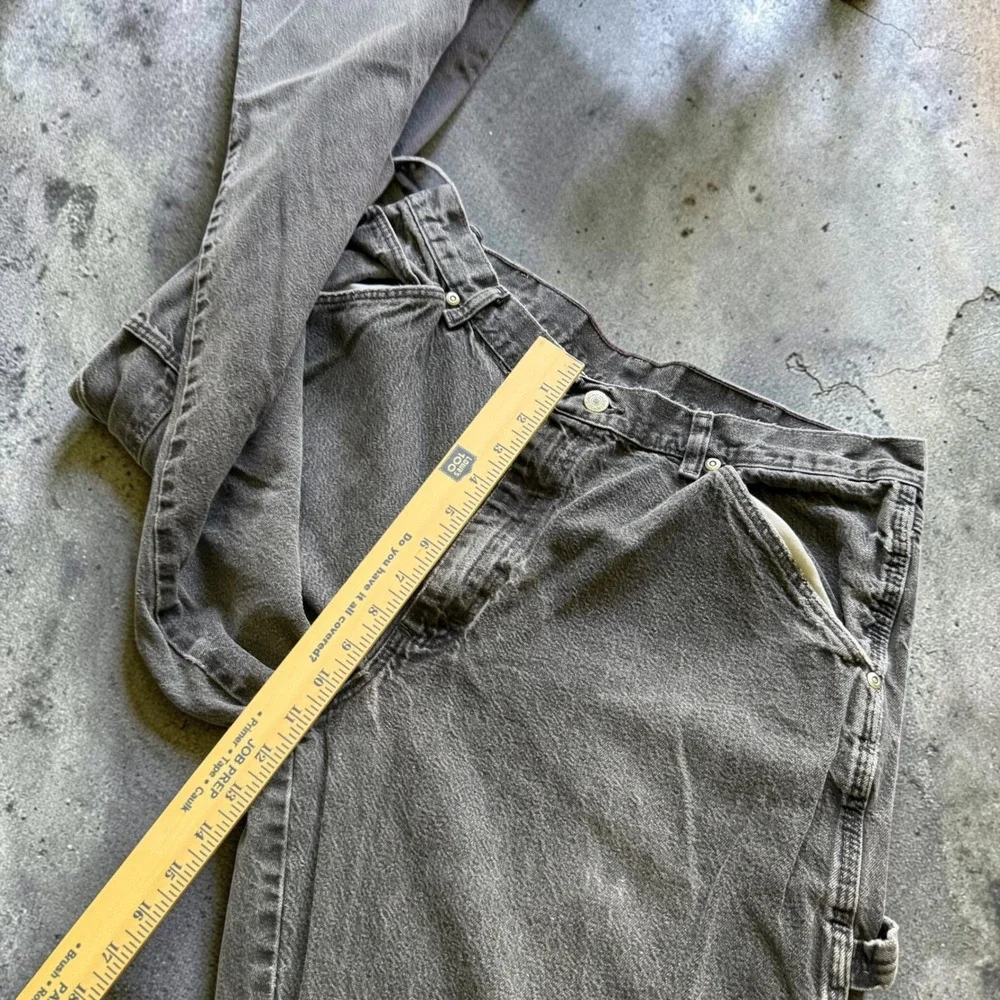 NRG Jeans Co Mens Gray Carpenter Pants Distressed Denim Utility Workwear 34x32